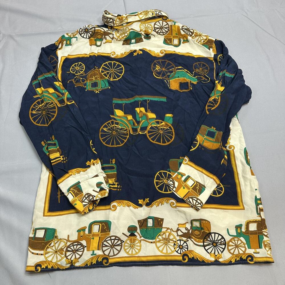 United Colors Of Benetton Shirt Womens Medium Equestrian Carriage Print Italy - Picture 15 of 16